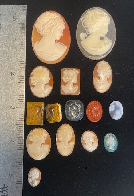 Lot Of 15 Antique Vintage Cameos 1 With Real Tested Diamond