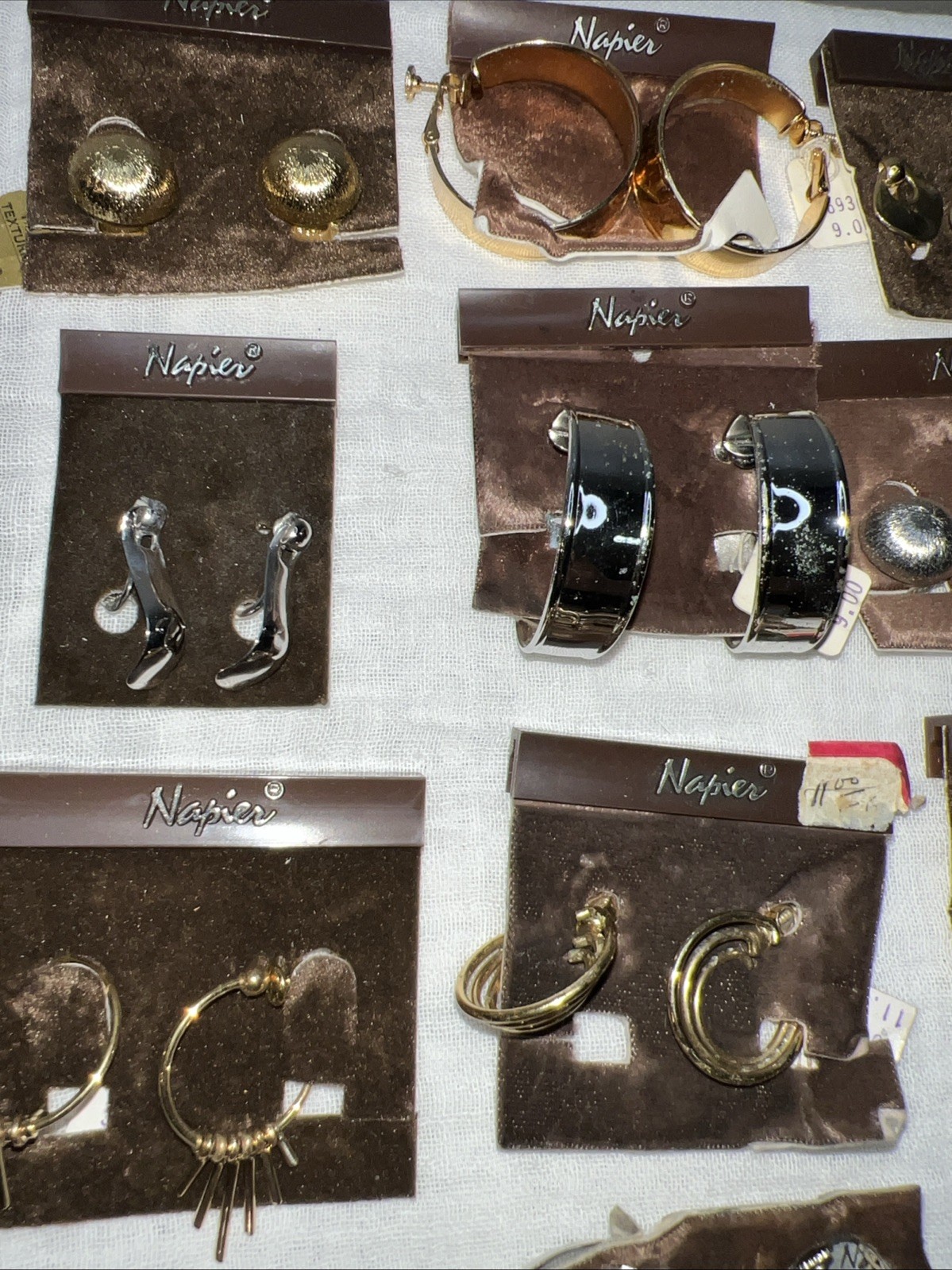 VTG NOS Napier 13 Pr Clip On Earrings Lot Gold Silver Tone Modernist 1978-85