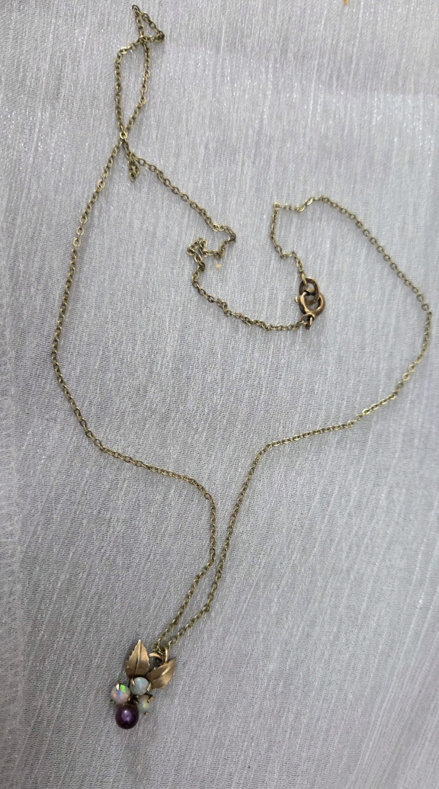 Vintage Krementz Opal and Amethyst Gemstone Pendant Necklace 17″