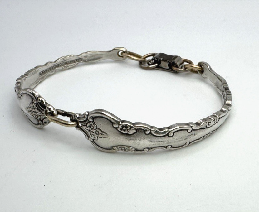 VINTAGE ESTATE SPOON ART SILVER PLATED BAR LINK BRACELET 6.75″