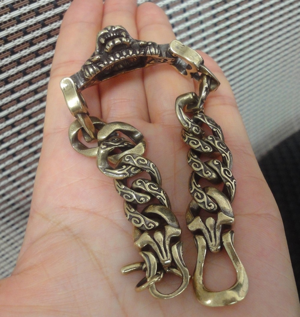 Solid Brass Cool Tiger Head Statue Vintage Style Men Bracelet with Gift Box