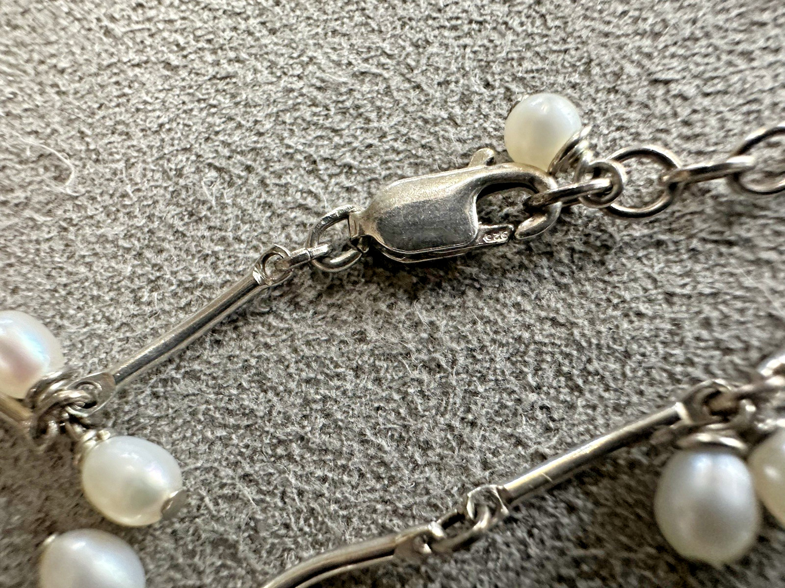 Vintage Sterling Silver Multi Pearl Dangle Bar Link Necklace