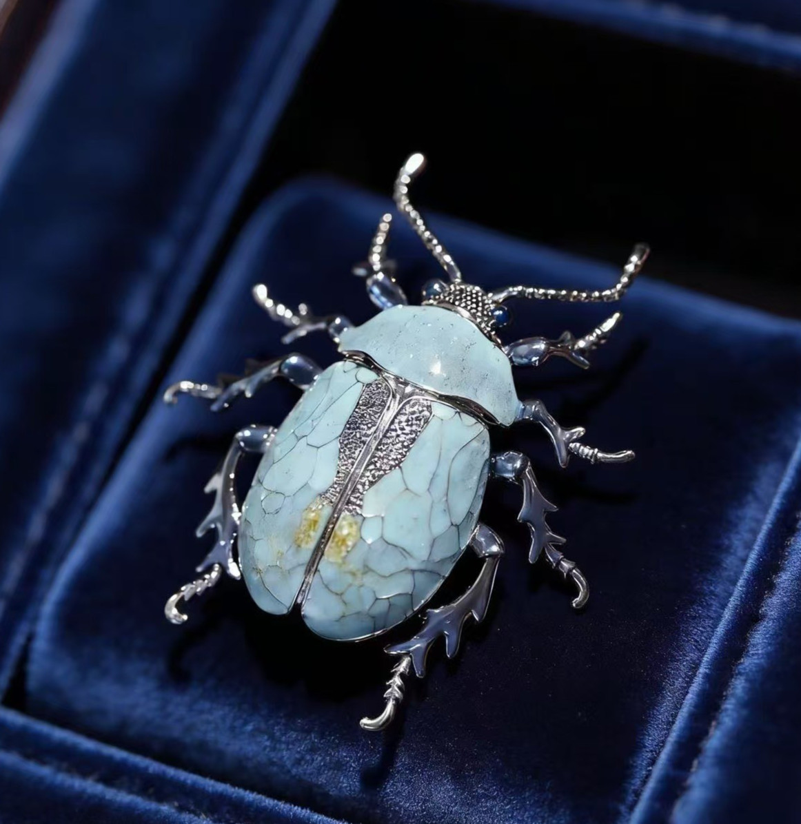High quality Art Deco Blue Beetle Insect Brooch Original Design Enamel Brooch