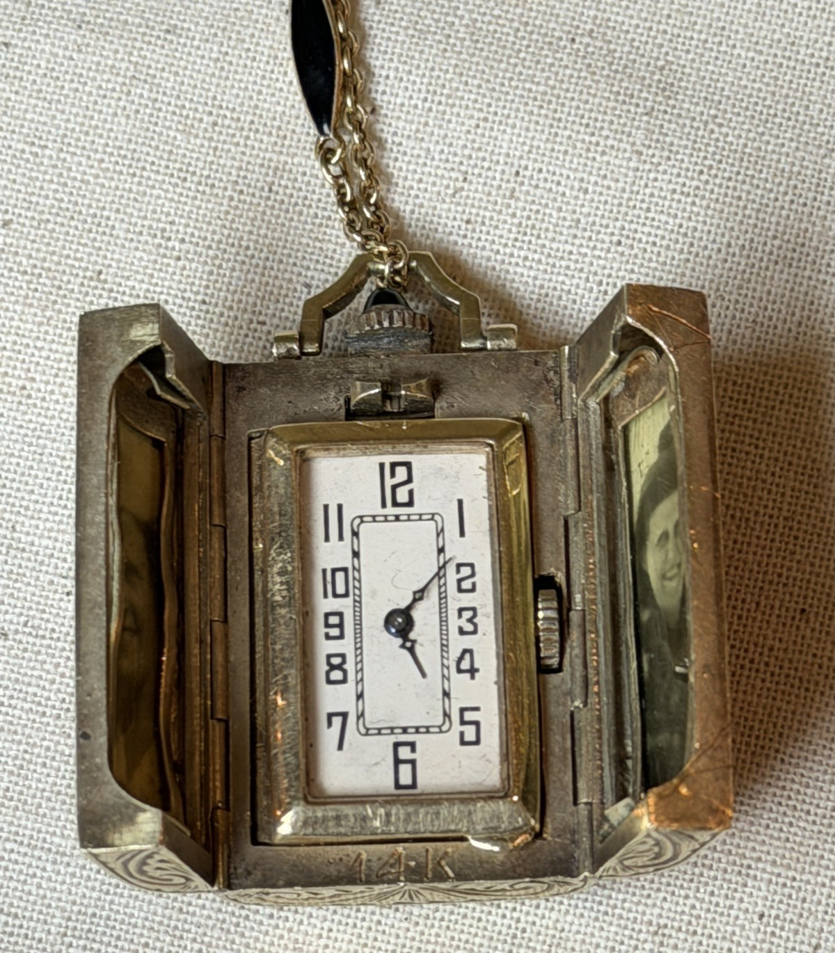 Art Deco 14k Enamel Pendant Watch