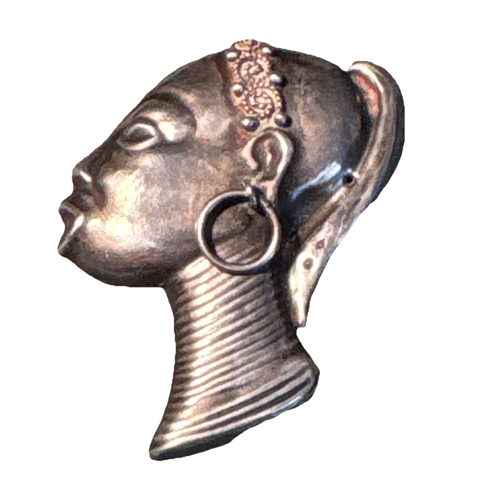 Silver African Woman Head Profile Brooch Pin French stamped