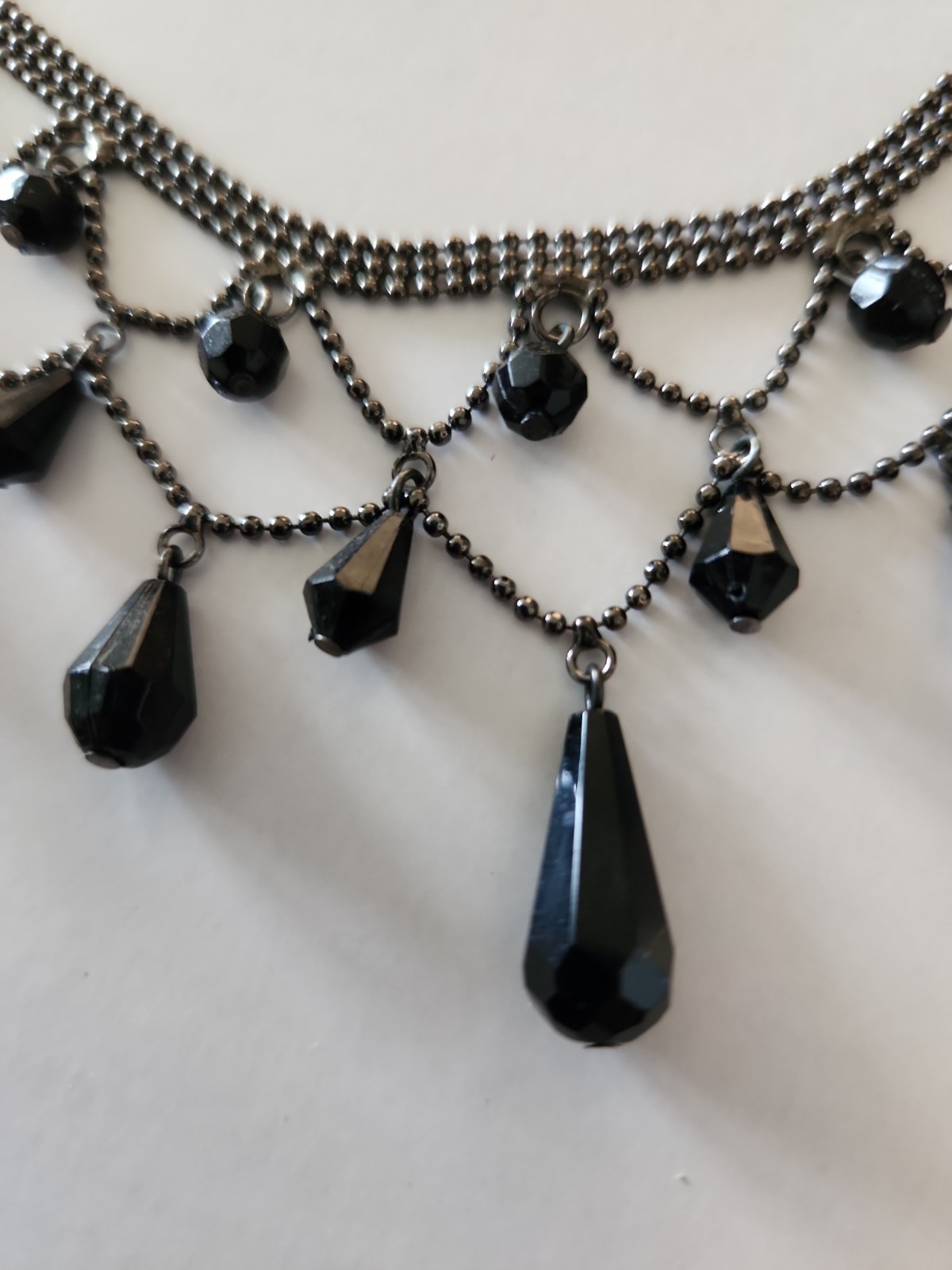 Vintage Carolina Herrera CH Black Crystal Teardrop Bib Necklace Victorian Style