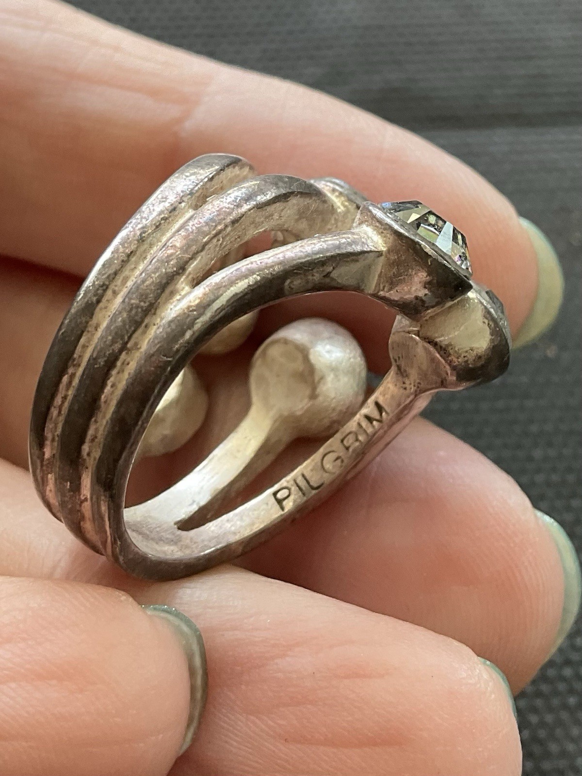 Pilgrim Signed Ring Size 7 Crystal Stones Vintage Estate Jewelry