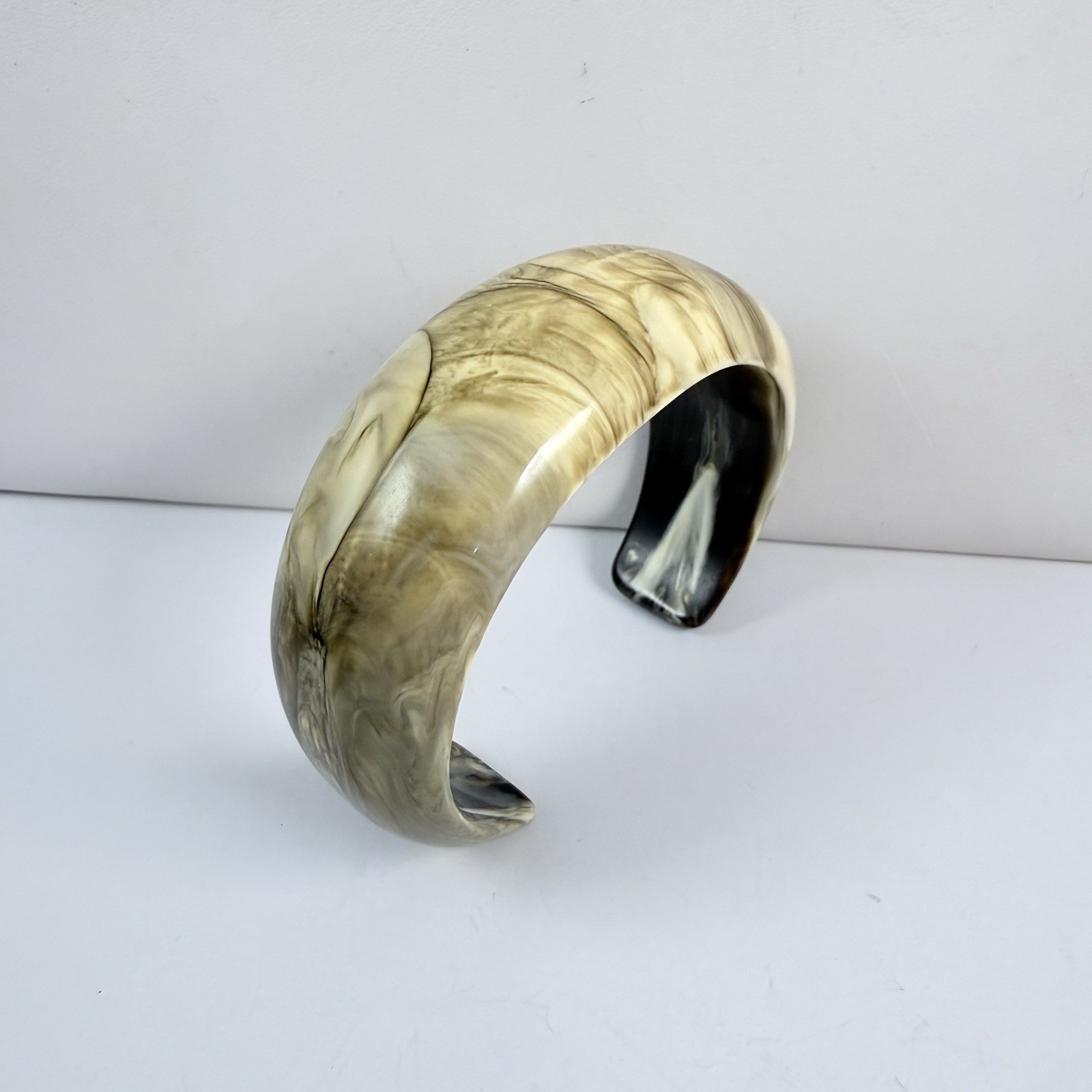RARE Vintage HALSTON Couture Acrylic Lucite Swirl Cuff Bracelet Earth Tone