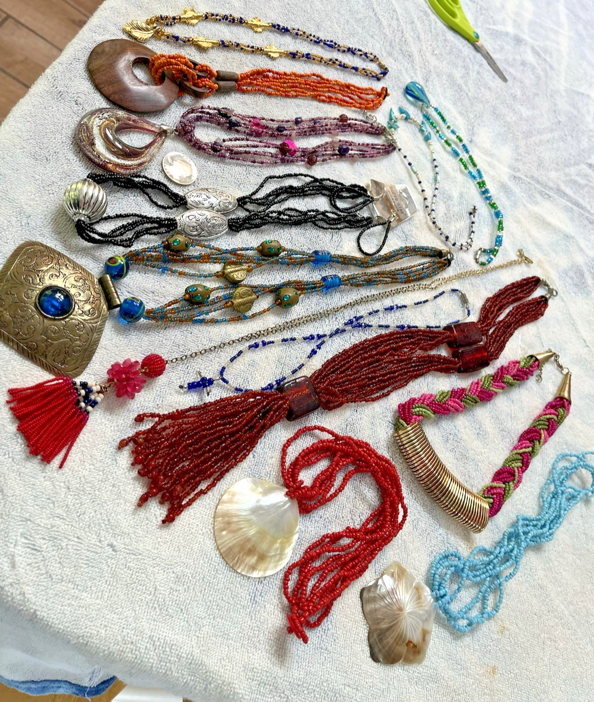 LOT of 13 Seed Bead Necklaces w/Pendants MOP Glass Wood Metal All Wearable