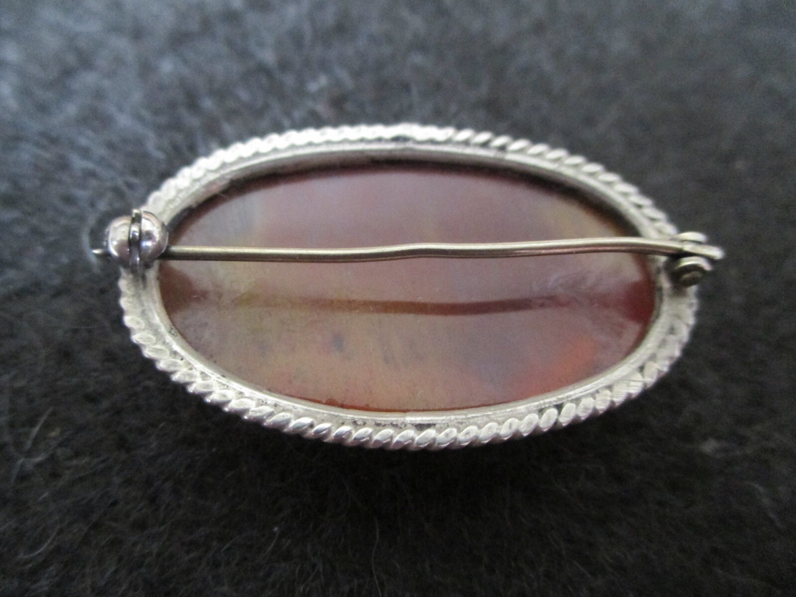 Vintage Oval Polished Jasper & Silver Tone 1-1/2″ Cabochon Pin Brooch AZJ