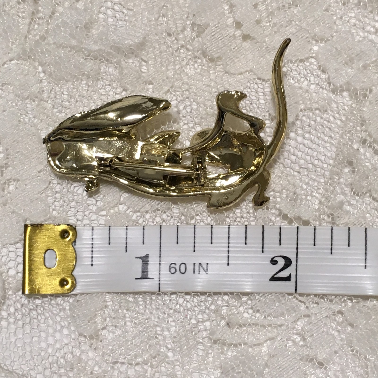 Vintage Dog Brooch Blood hound Gold Tone AB Rhinestone Ears Enamel Eyes