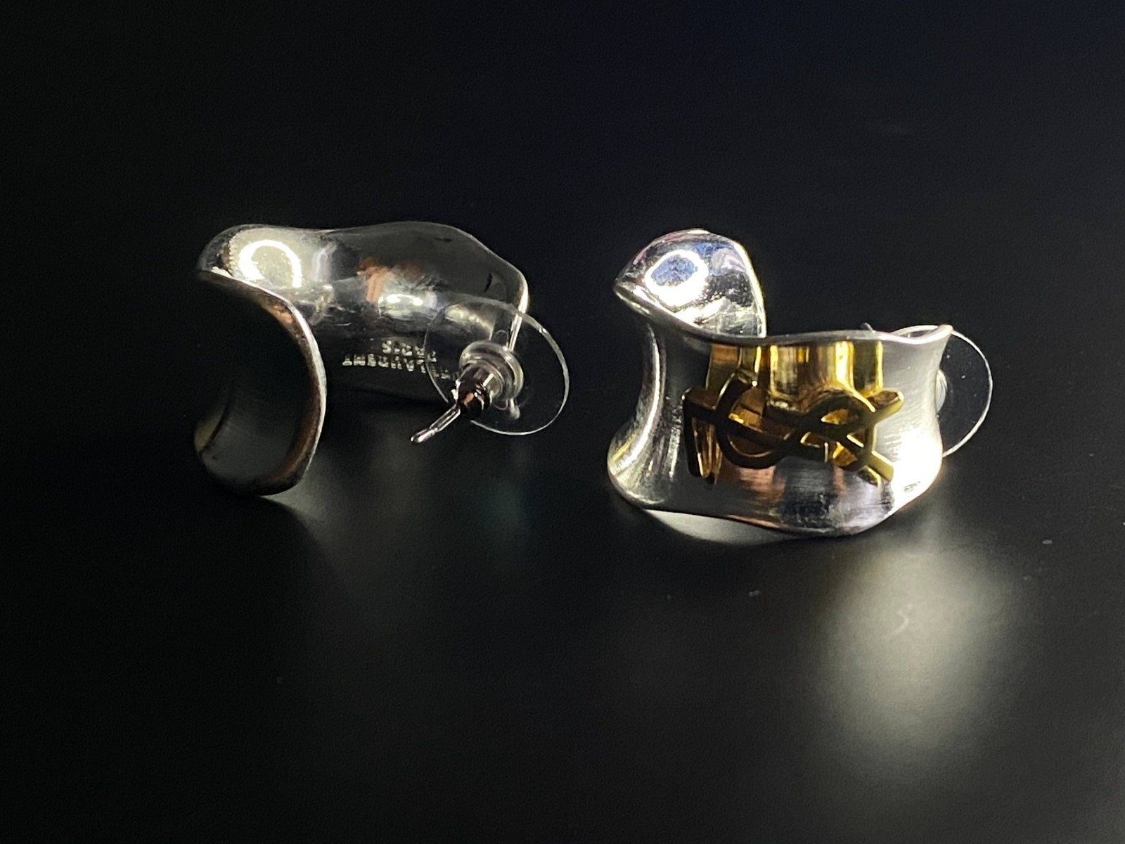 Vintage Yves Saint Laurent Two-Tone Sculptural Earrings 3cm