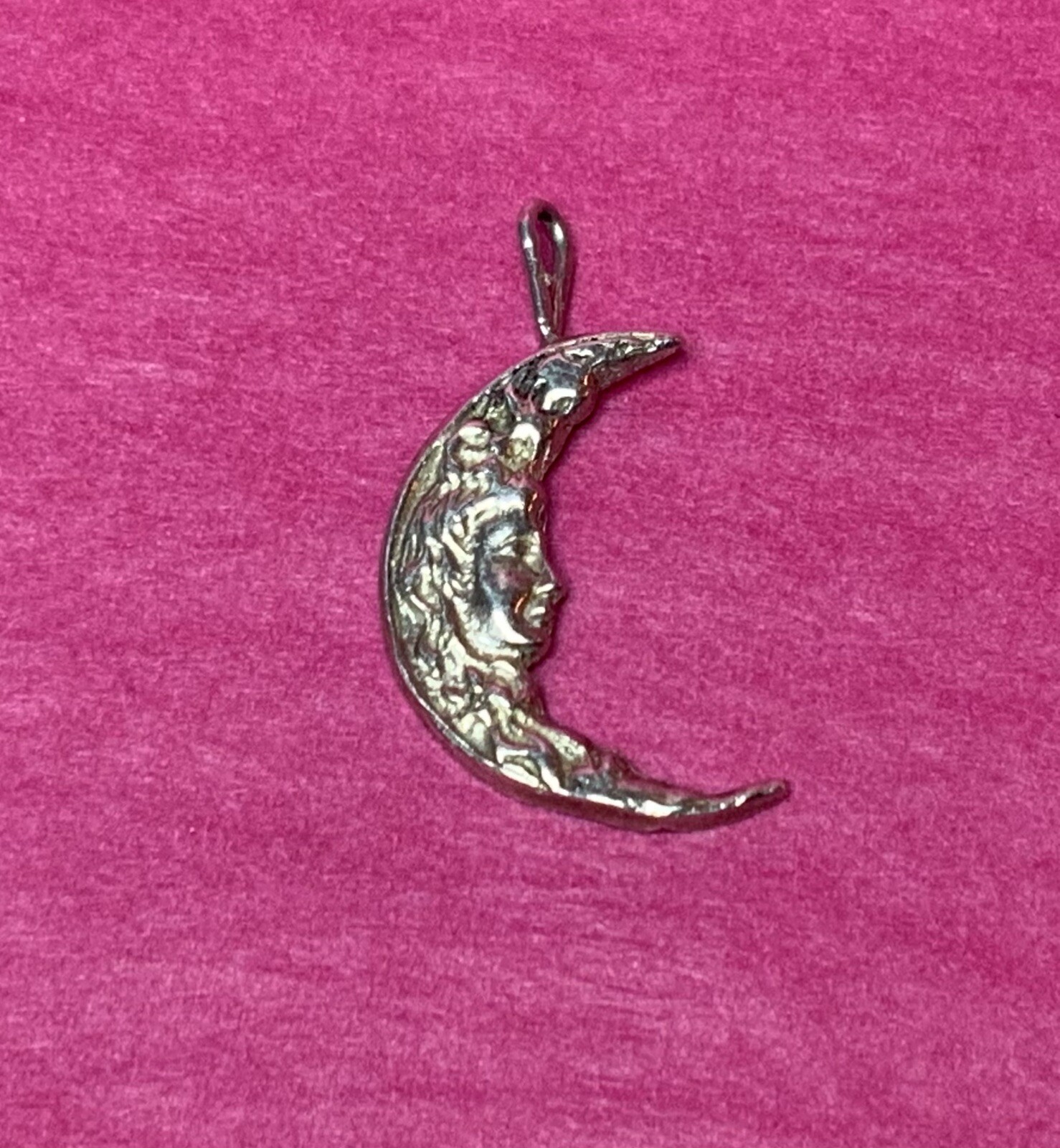 Antique Sterling Silver 925 Crescent Moon Goddess Fairy Woman Pendant 1g