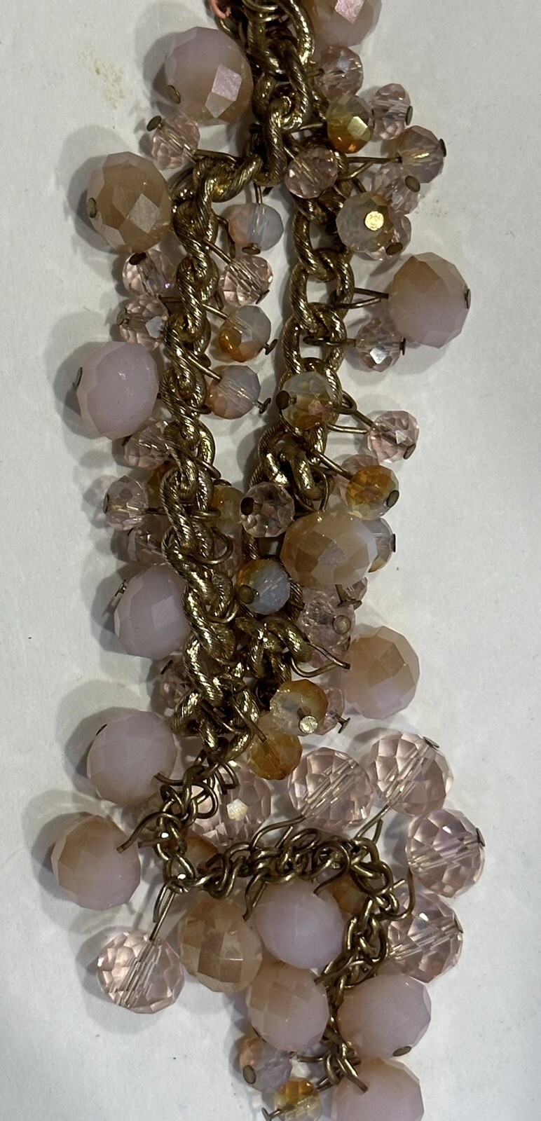 Rose & Pink Gold Tone Beaded Necklace – Vintage Costume Jewelry – Sparkly