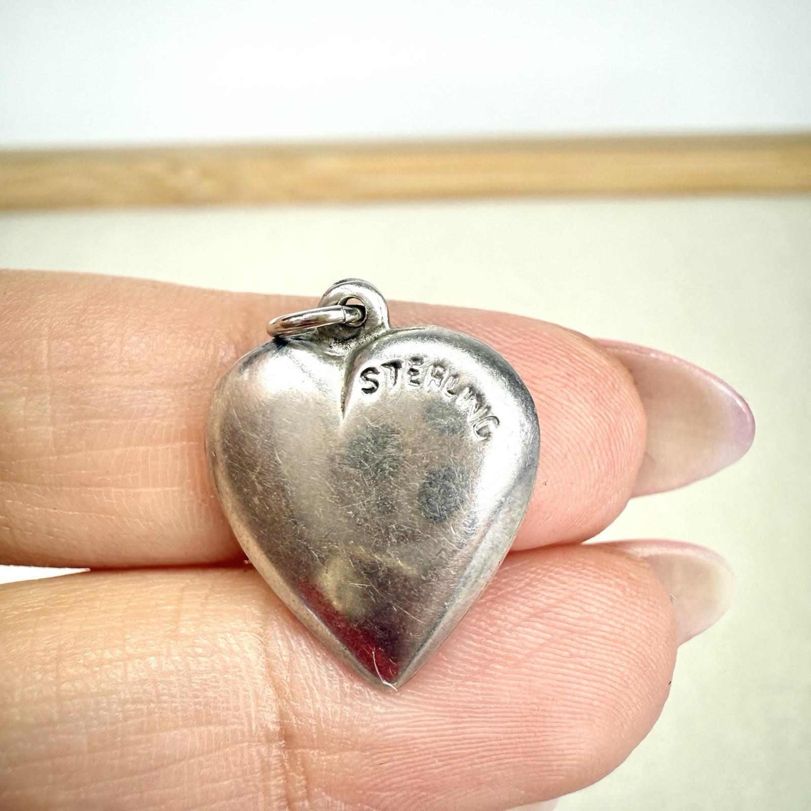 Vintage Flower Bouquet Puffy Heart Charm 925 Sterling Silver 1940s Basket Floral