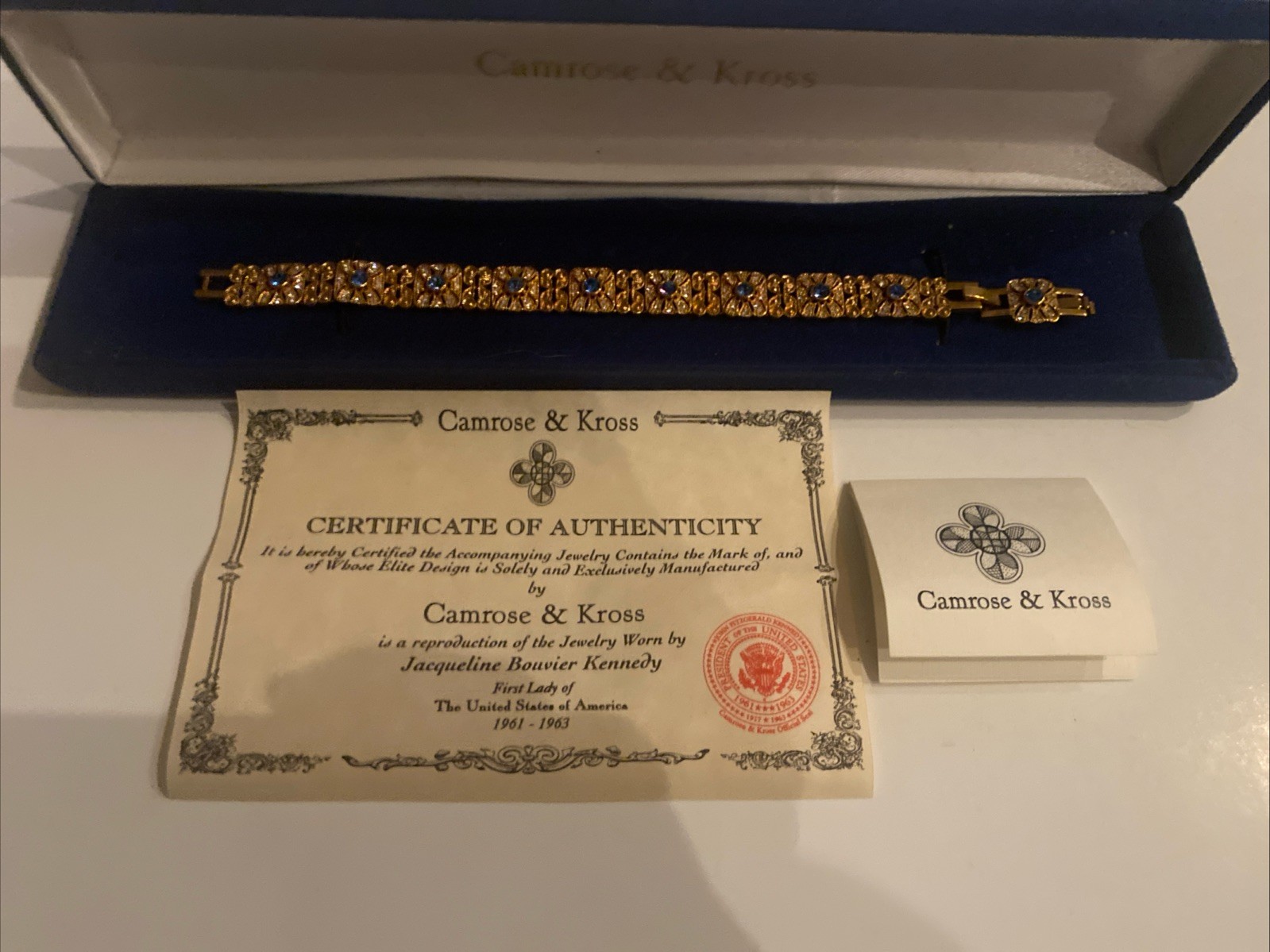 Camrose & Kross Jacqueline Kennedy Light Blue And Crystal Square Gold Bracelet