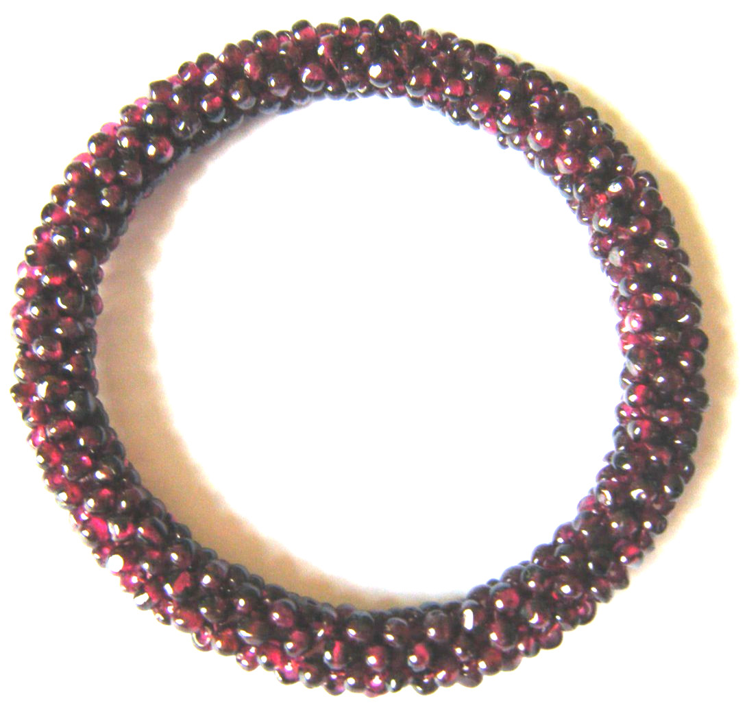 Antique Bangle Bracelet hand woven gemstone garnet beads 7. 1/2″inside perimeter