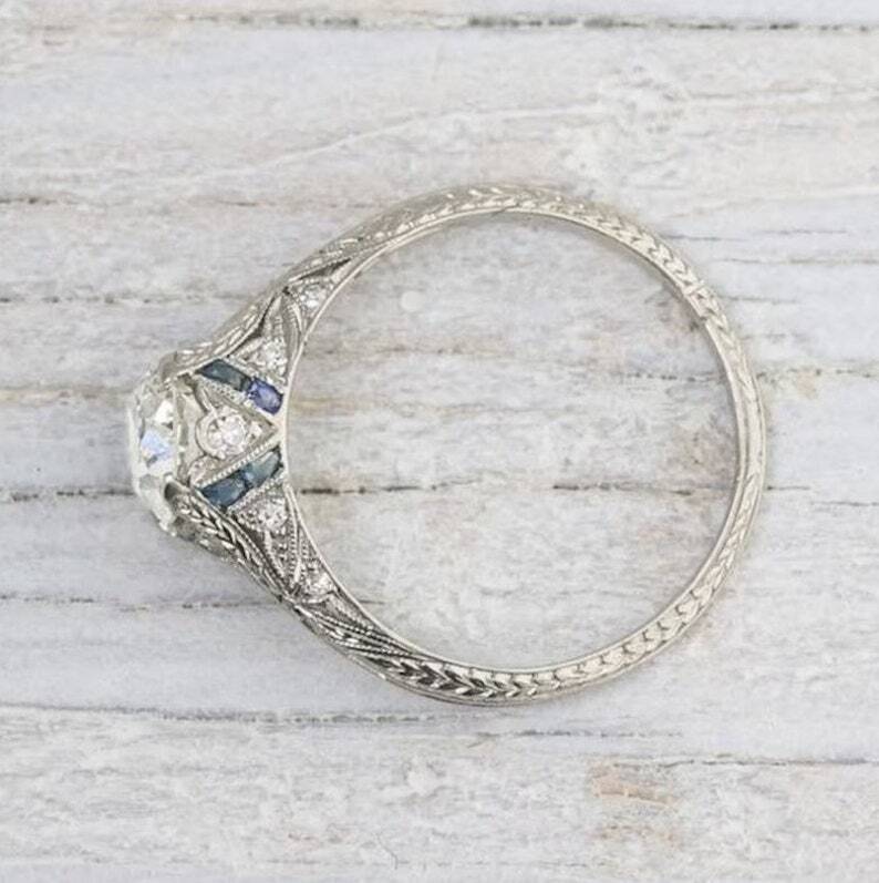 Vintage 1930s Edwardian 2.45 Ct Round Moissanite Engagement Iconic Retro Ring