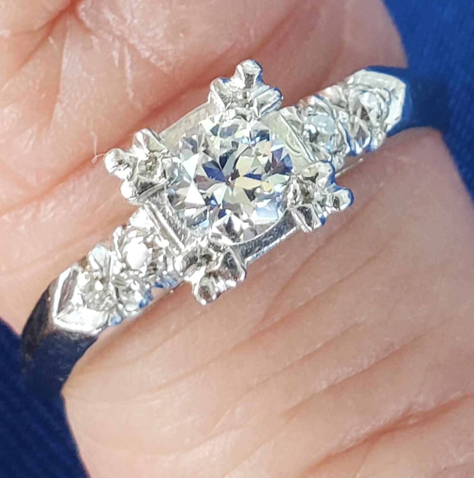 Original EARTH MINED DIAMOND Deco Engagement Ring Vintage PLATINUM Solitaire 6.5