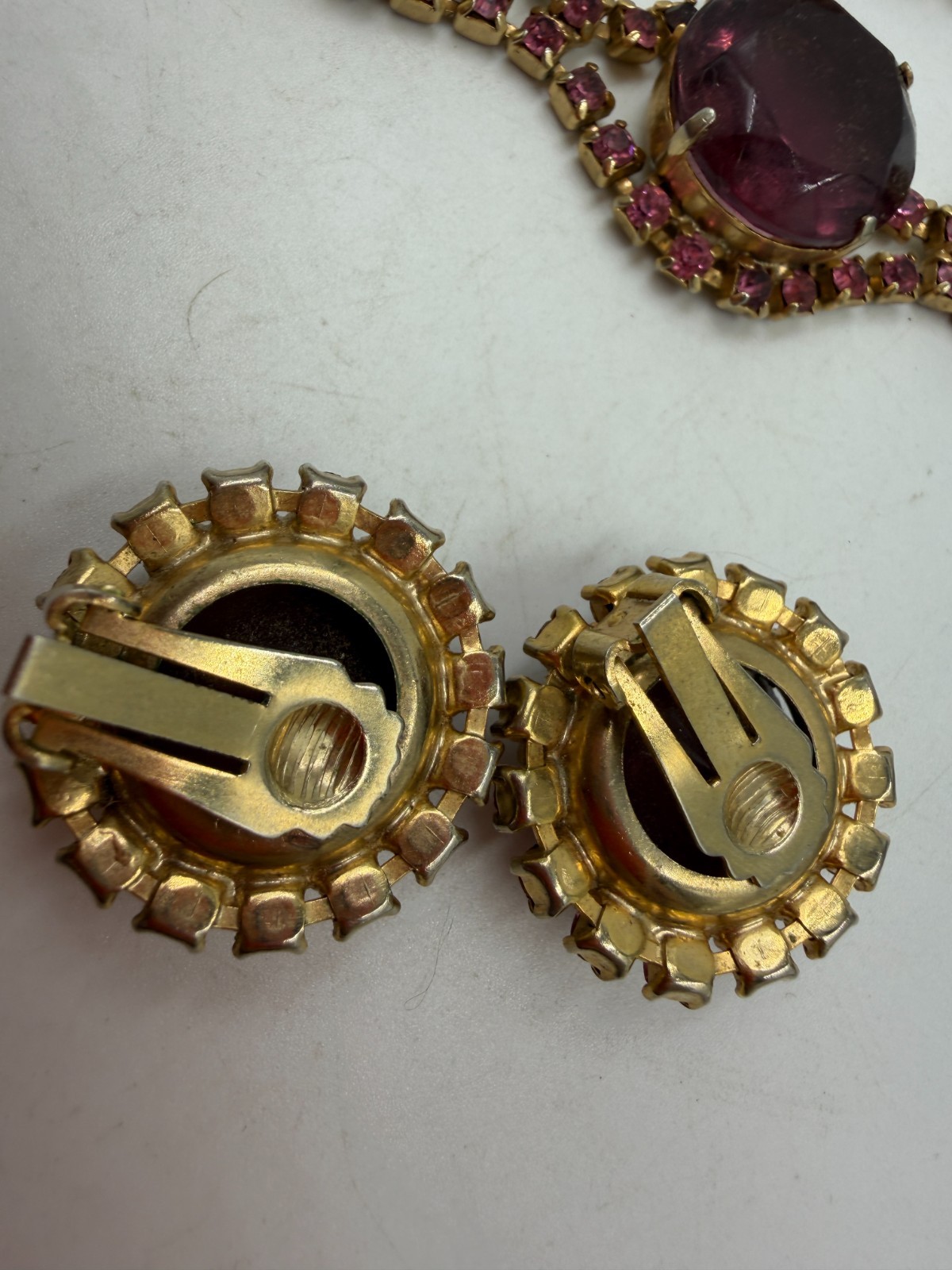 Vintage Necklace Purple Round Stoplight Clip Earrings Bracelet Set PJ