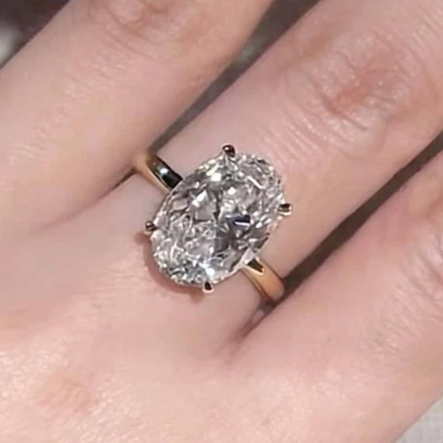3.39CT Oval Cut White Moissanite In Pure 10K Yellow Gold FN Women Flawless Ring