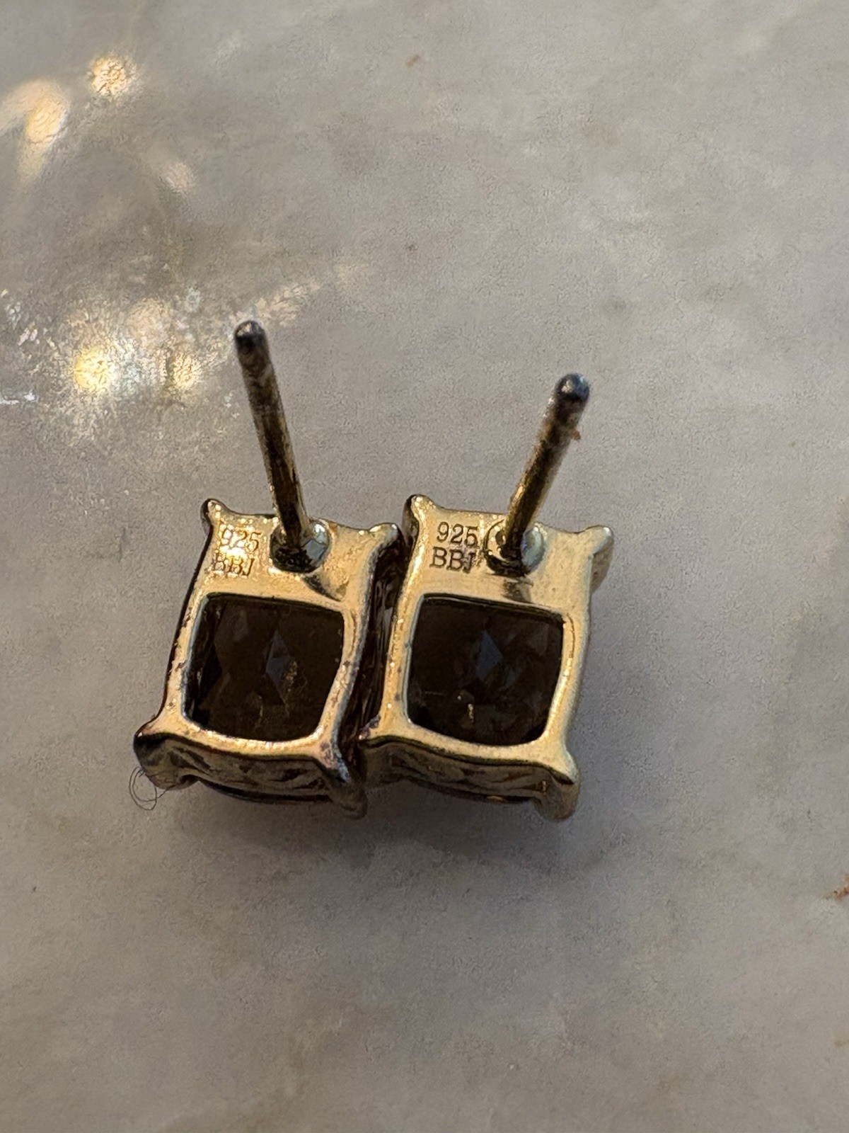 Signed BBJ 925 Vintage Rectangle Stud Earrings Sterling Silver Gold Tone