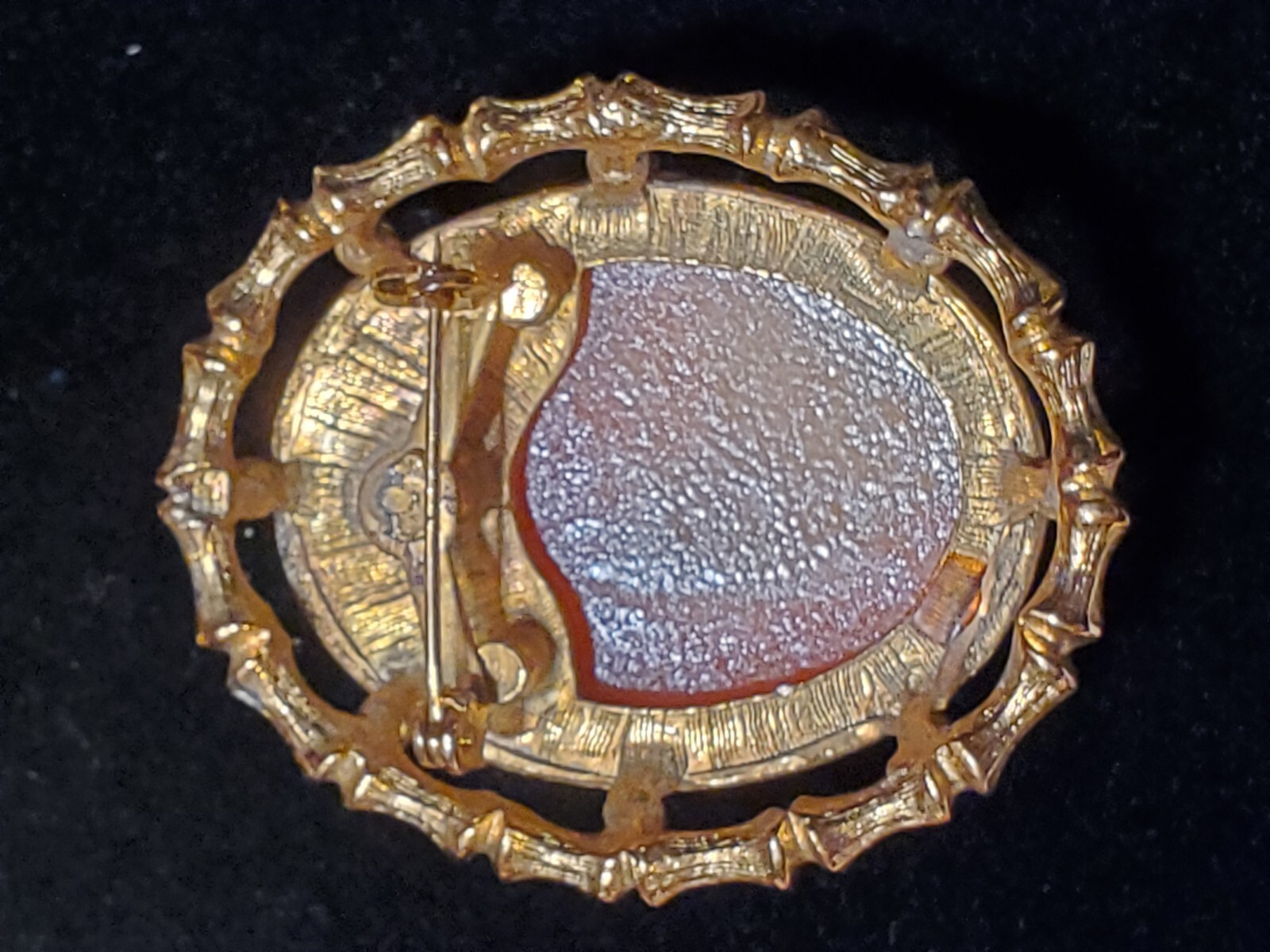 Vintage Brooch Pin Raised Cameo Costume Jewelry Gold Tone Girl With Ponytail