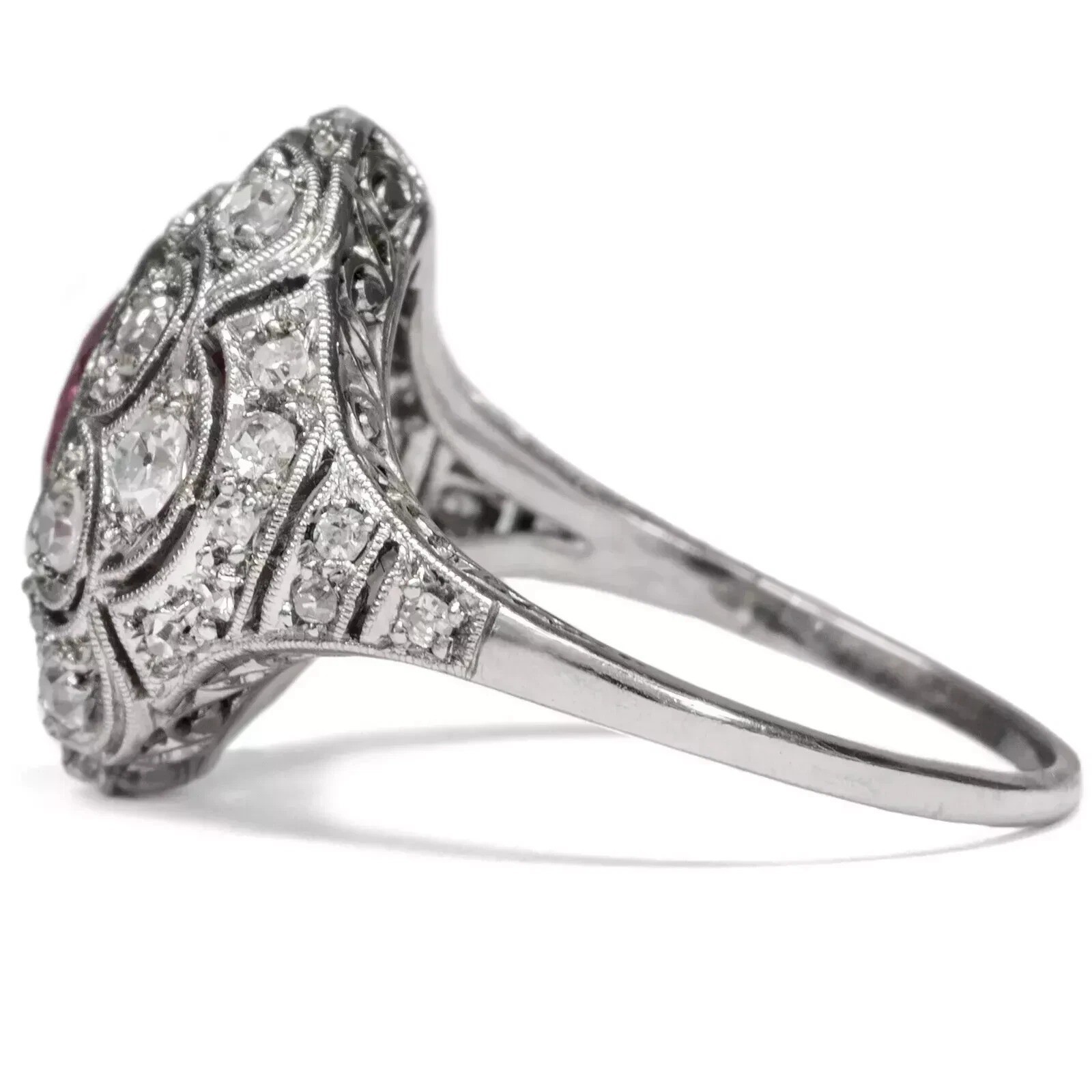 3.55Ct Art Deco Vintage Lab Created Ruby 14K White Gold FN Engagement Halo Ring