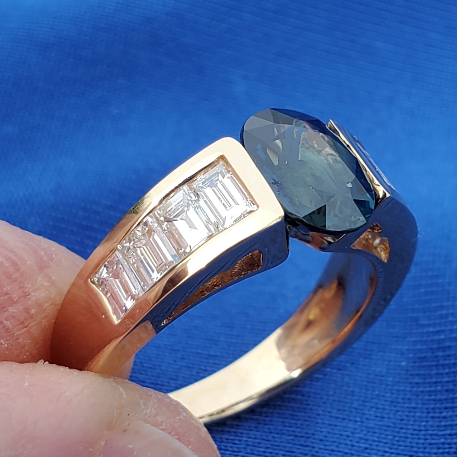 Original EARTH MINED SAPPHIRE DIAMOND Engagement Ring Deco Style SOLID 18K GOLD