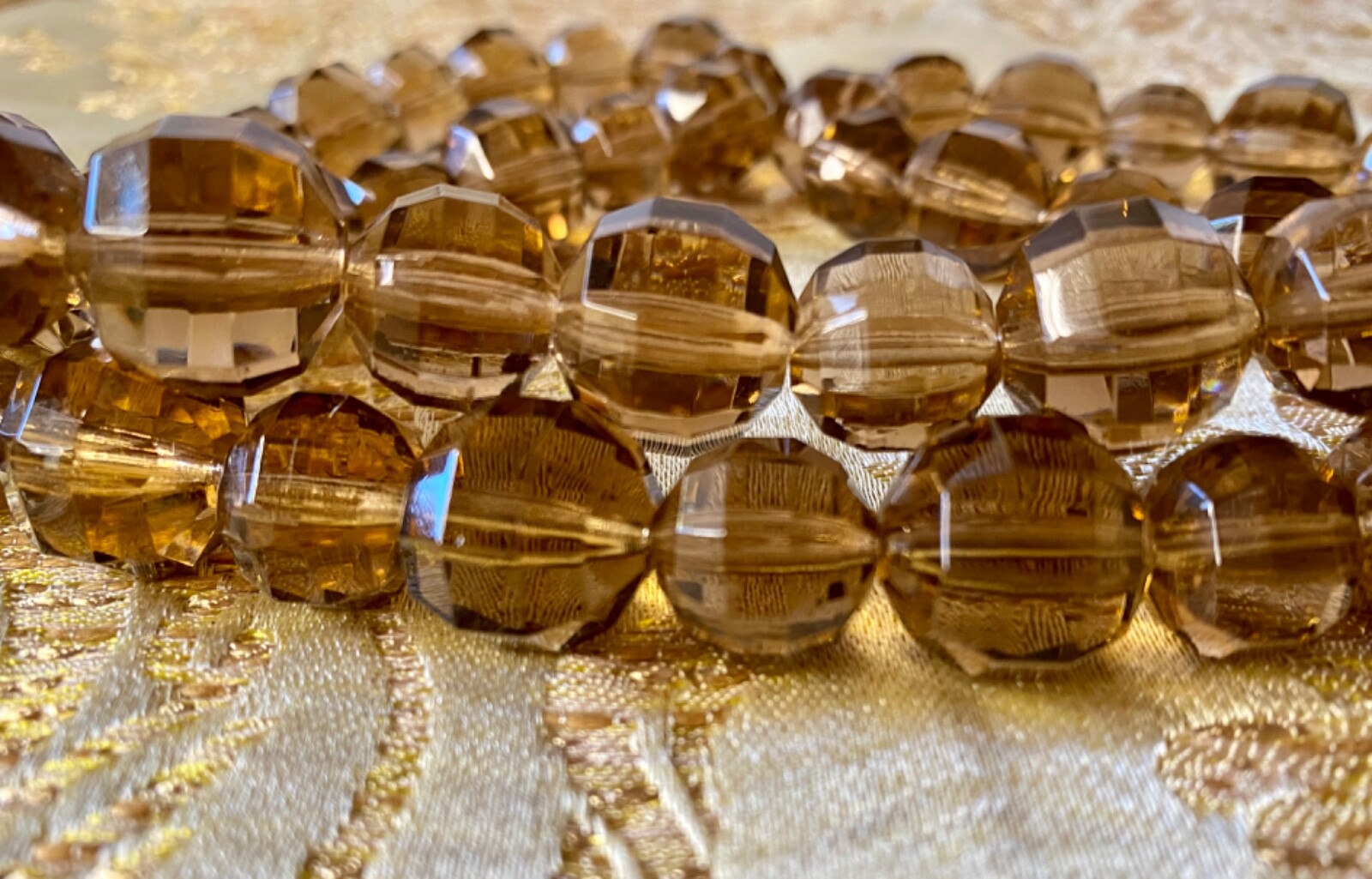 Vintage Art Deco Golden Brown Czech Large Crystal Glass Bead Strand Necklace 30″
