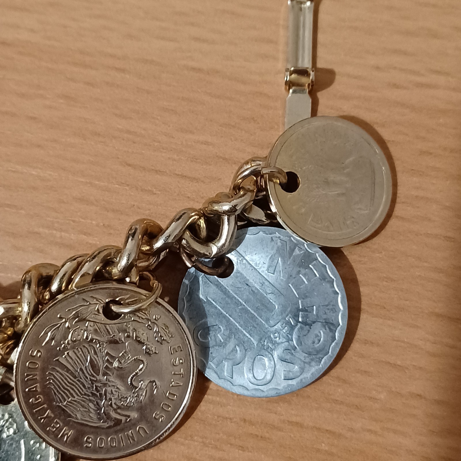 Vintage 14 Coin Bracelet Coins From Around The World 7”