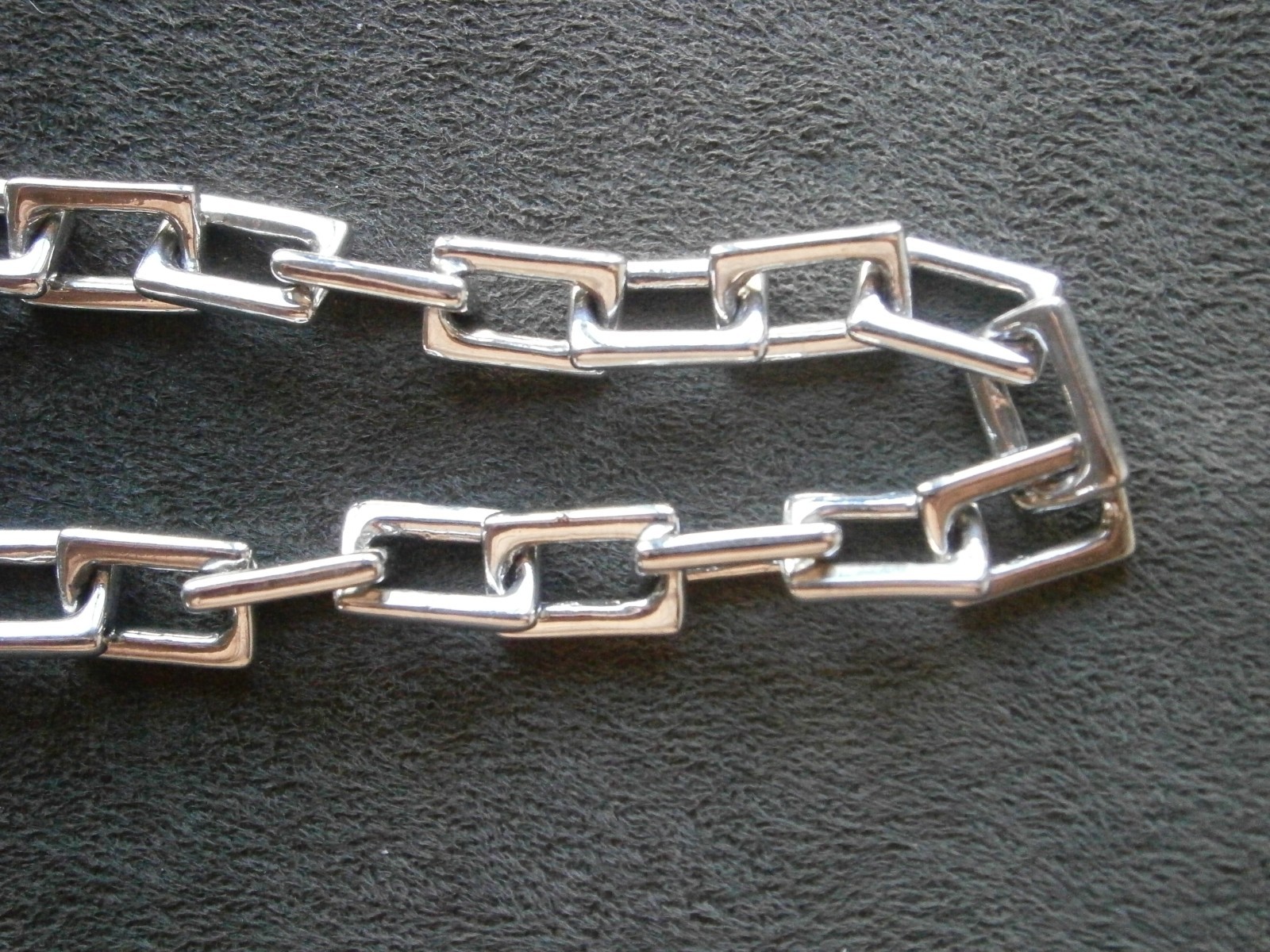 Large Chunky Rectangle Link Vintage Shiny Silvertone Bracelet 8″ ~ 26.6g