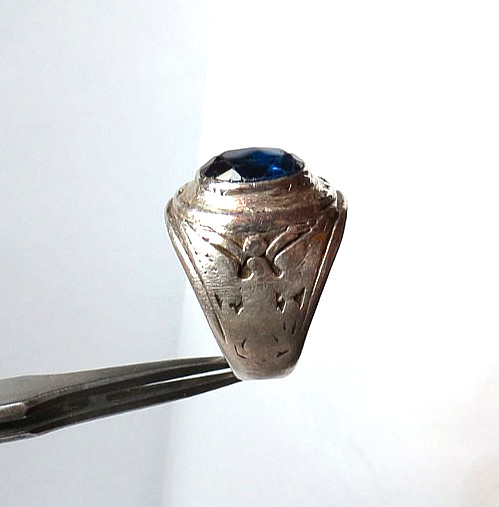 VTG STERLING SILVER MENS MILITARY BLUE SAPPHIRE RING SIZE 10.25 & 21MM 11gr