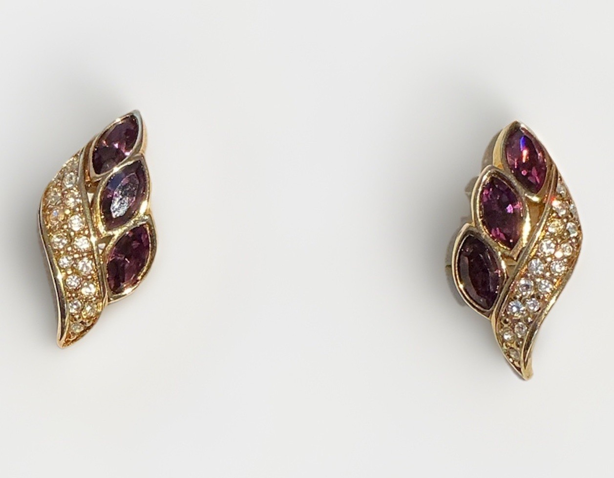 Givenchy Gold Tone Post Earrings With Amethyst And Shiny Crystals