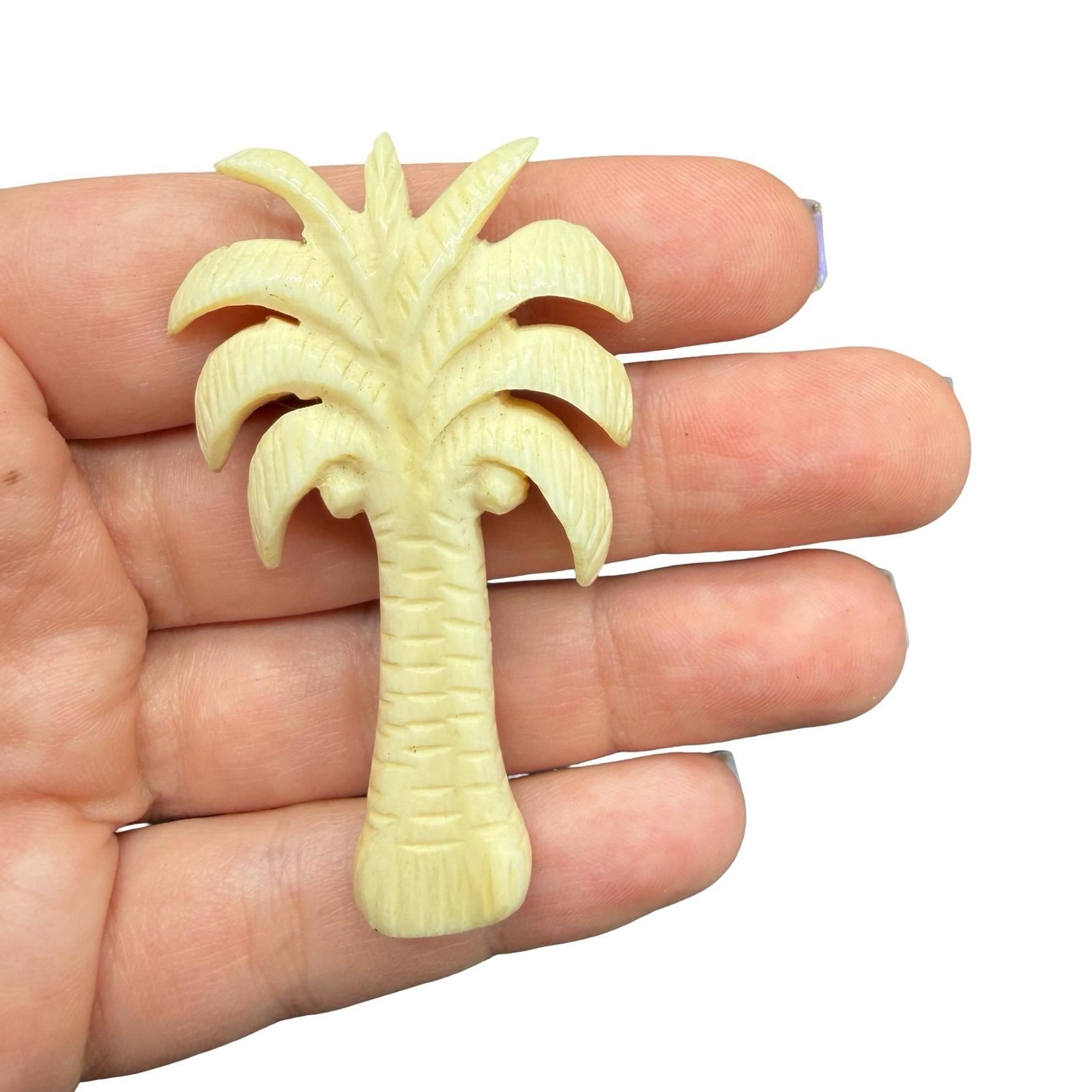 Carved Celluloid Palm Tree Brooch: Antique Art Deco Beach Wedding Jewelry