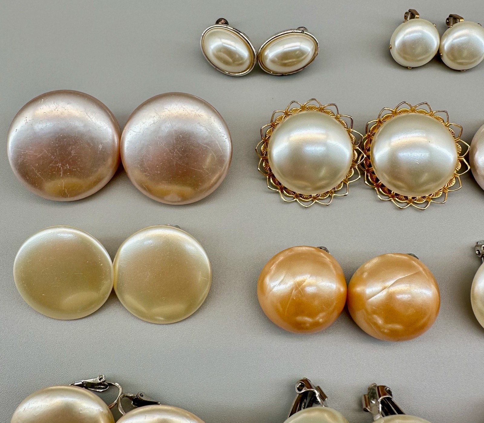 Vintage Clip Earrings Lot 20 Pairs 5 Single Assorted Faux Pearl Some Signed