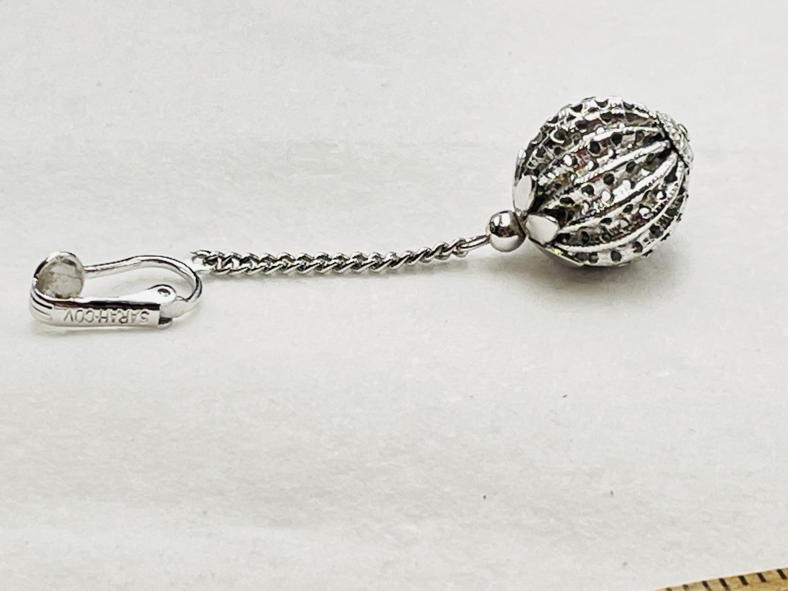 Vintage Sarah Coventry Filigree Silver Tone Ball Chain Dangle Drop Clip Earrings