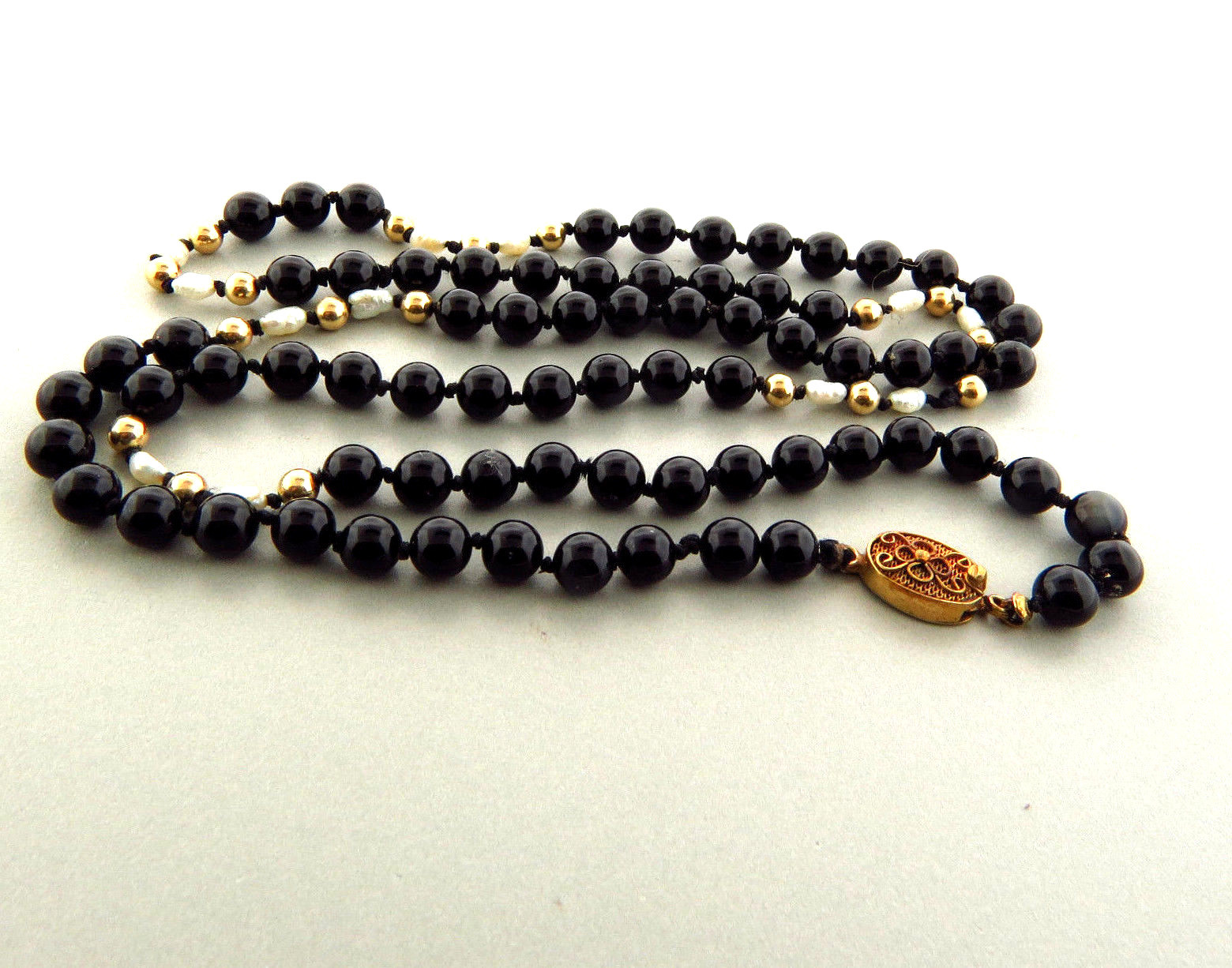 Vintage Onyx Bead Biwa Pearl Necklace Strand 6mm 29.5 Inch