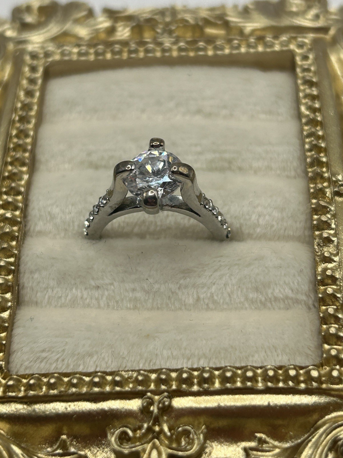 Vintage Silver Tone Solitaire CZ Ring Size 6 Raised Prong Setting Costume