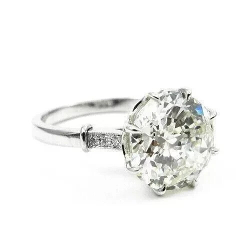 Art Deco Vintage Round Cut Lab Created Diamond 14K White Gold FN Engagement Ring