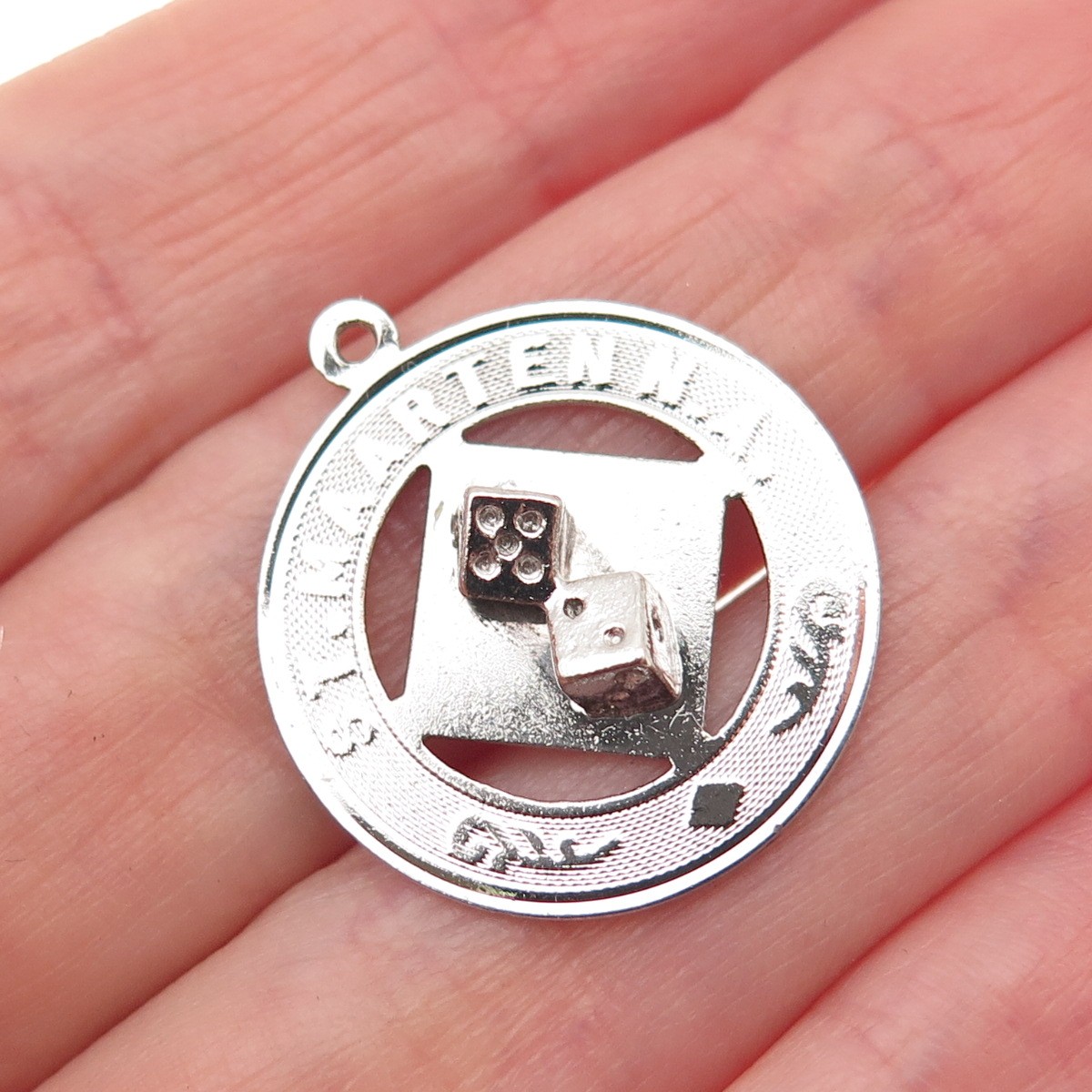 925 Sterling Silver Vintage Saint Martin Lucky Dices Charm Pendant