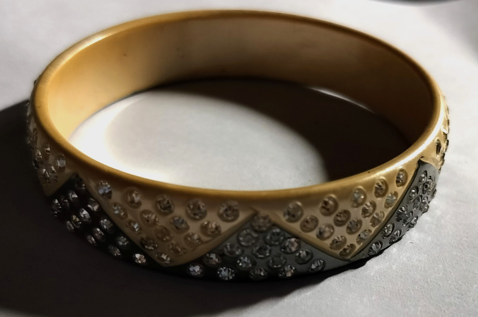 Antique Celluloid Rhinestone Bracelet -Chevron Pattern -Black & Ivory