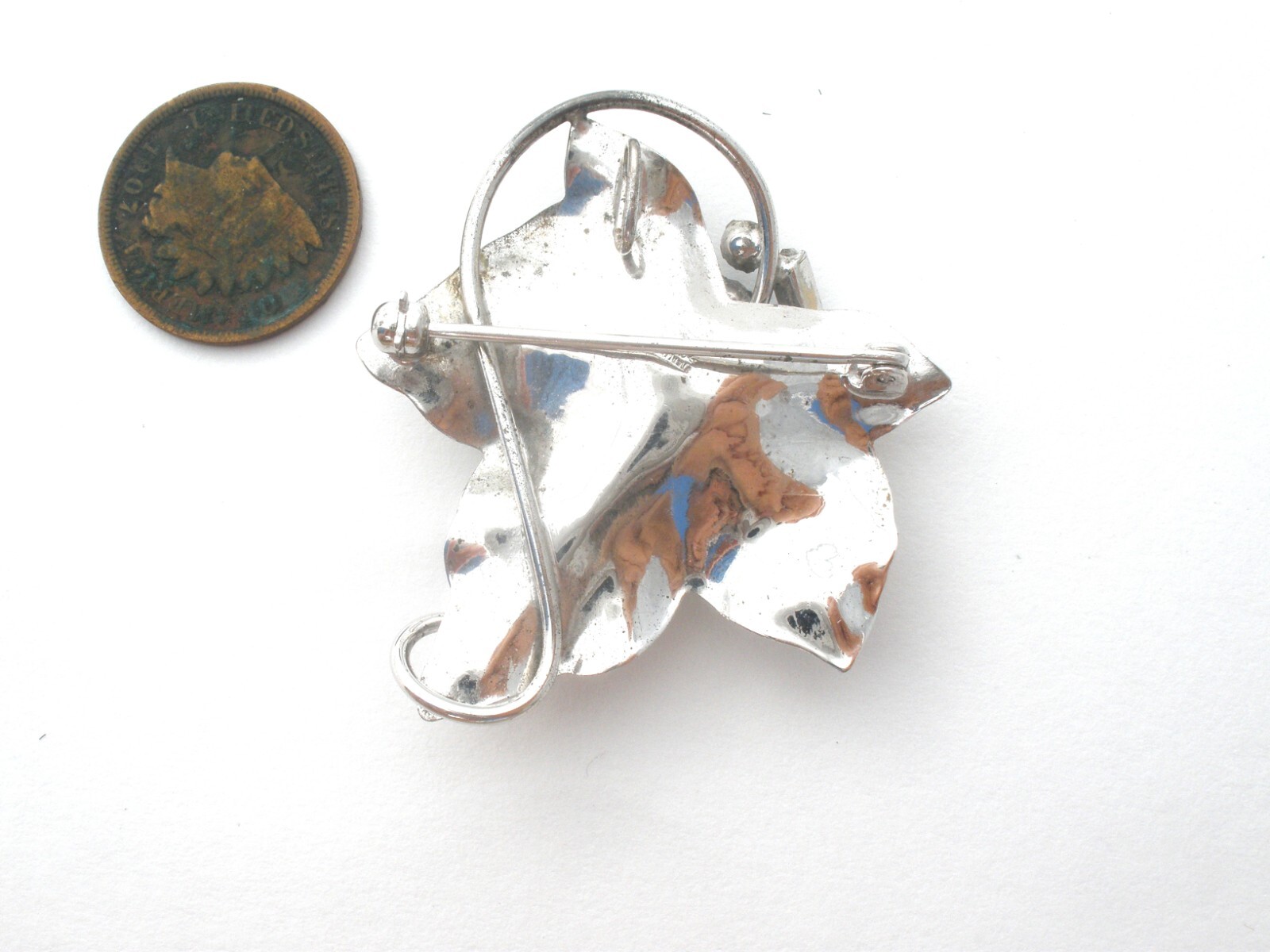 Sterling Silver Brooches Lot of 3 Flower Leaf Art Beau Rhinestone Vintage Pins