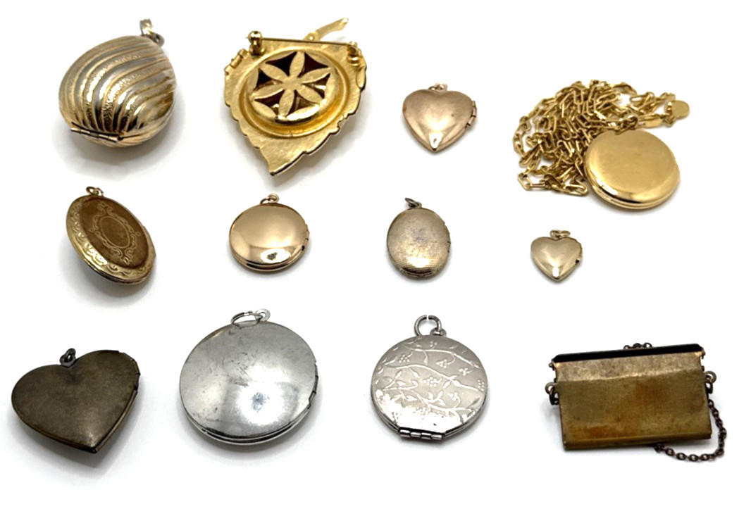 Vintage to Now Jewelry Pendant & Charm Lockets Gold & Silver Tone Lot of 12