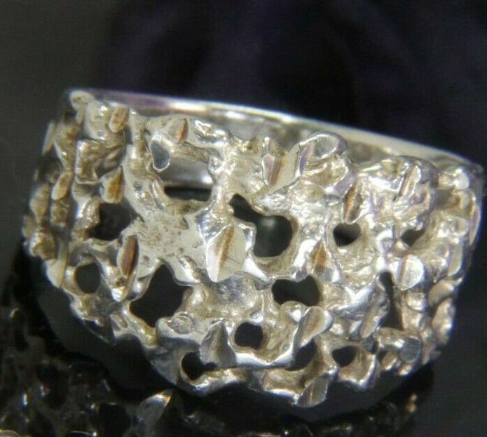 Open Nugget 1/2″ N to S STERLING SILVER 0.925 vintage Men’s BAND RING SIZE 6.25