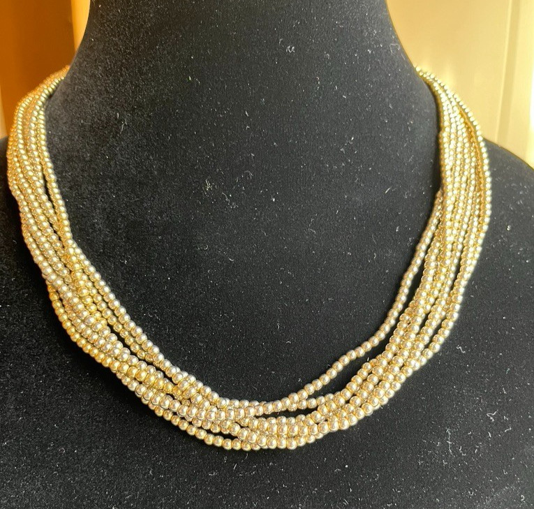 Vintage GIVENCHY signed 7-Strand Gold Tone Beaded 19″ Choker Necklace!