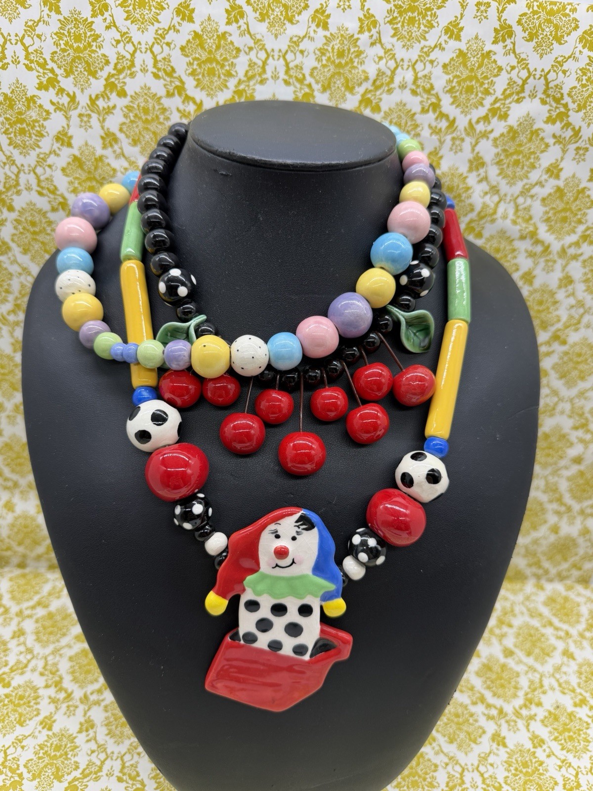 Lot Ruby z Candace Flying Colors Vtg Ceramic Necklace Bright Colors Cherries
