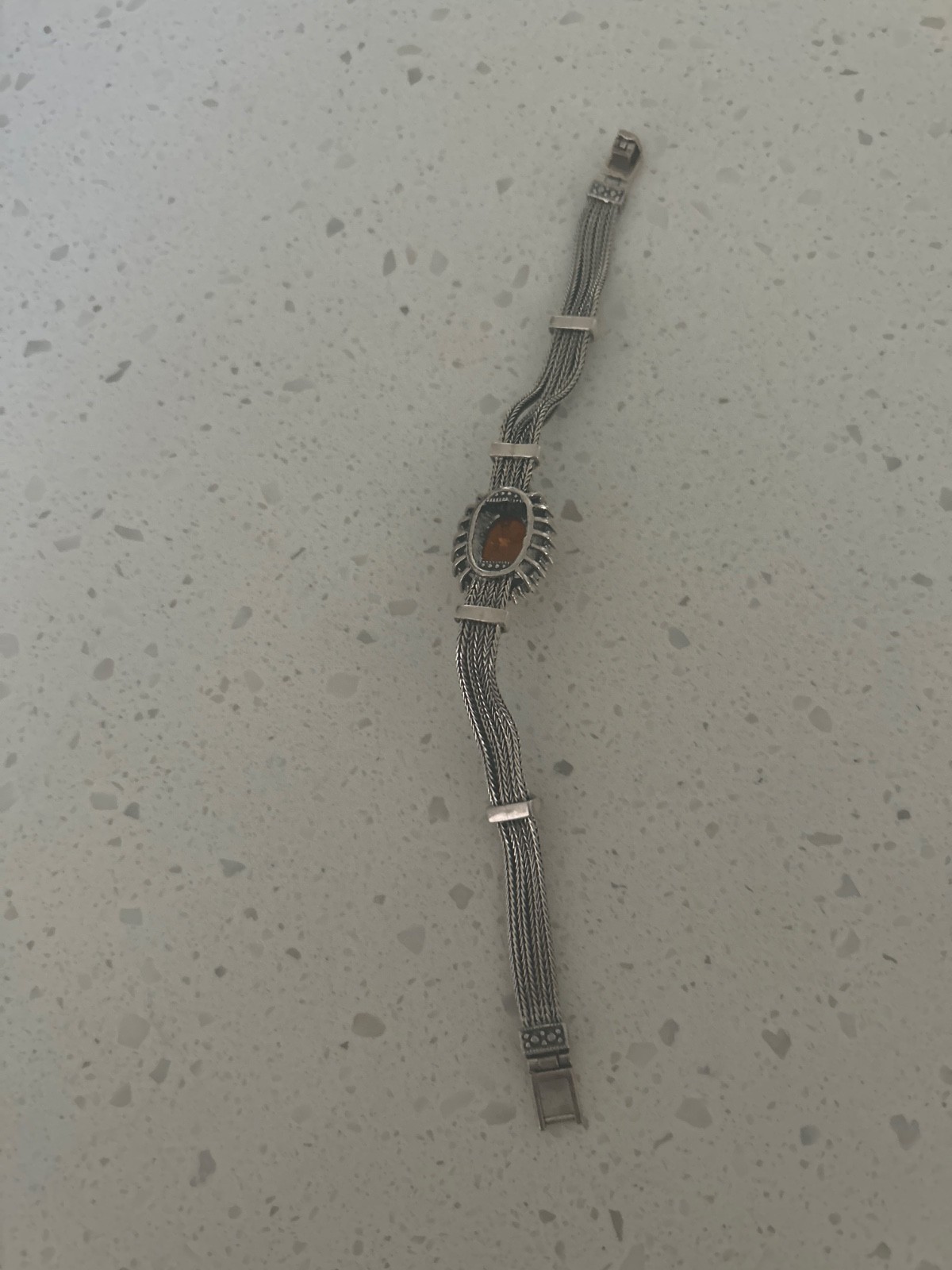 Vintage Sterling Silver 925 Baltic/Amber Marcasite Multi Strand Bracelet