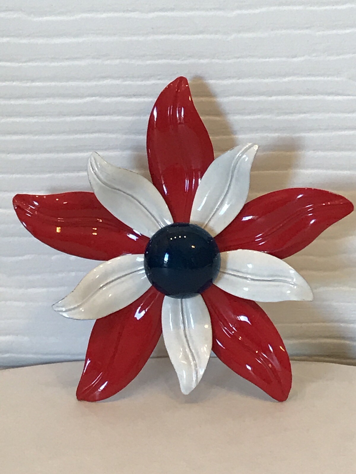 Vintage Brooch Flower Red White Blue Patriotic