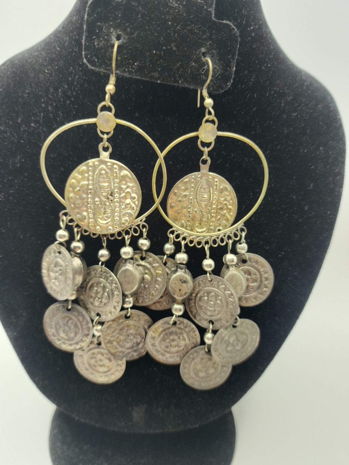 Vintage Bohemian Coin Earrings NonMagnetic Brass Zinc Alloy Chandelier Hoop Boho